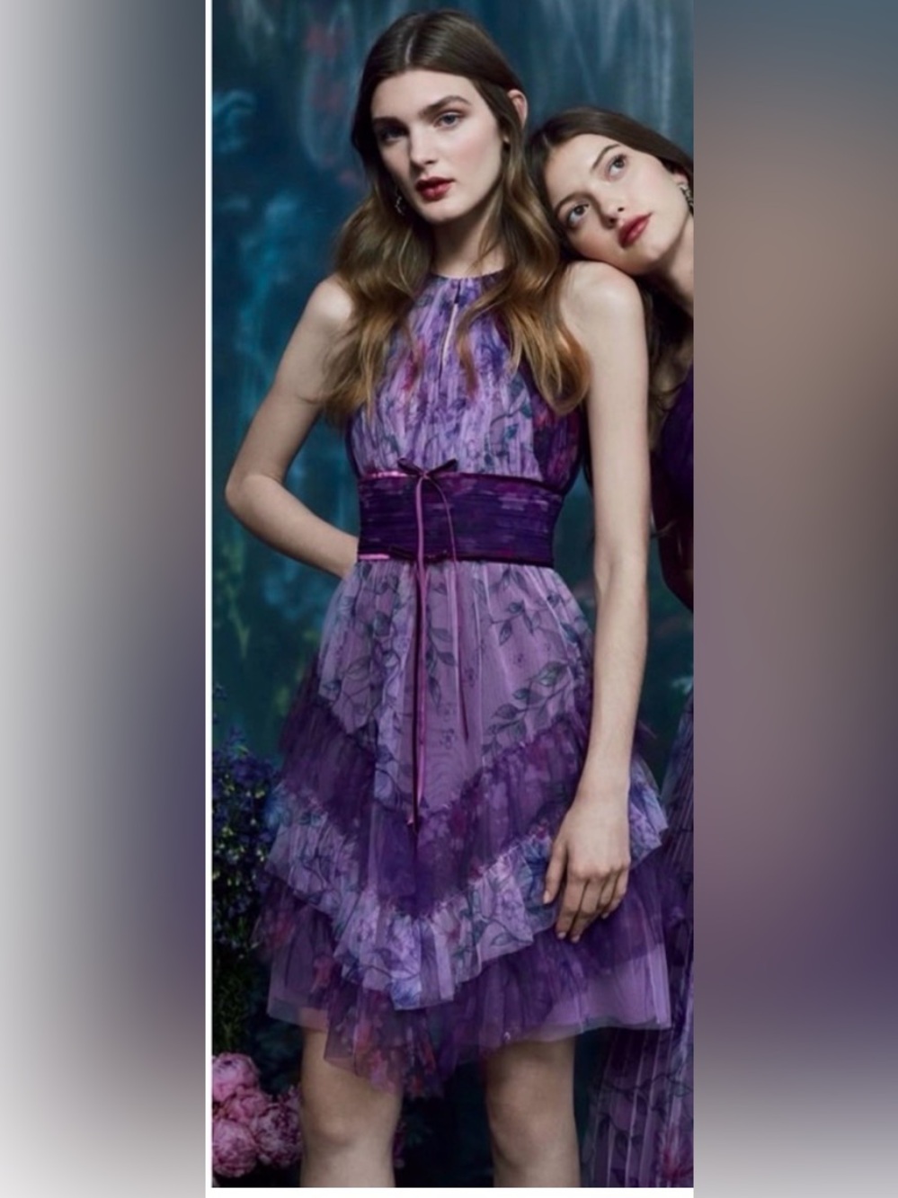 Marchesa Notte Tiered Floral Tulle Halter Dress 12
